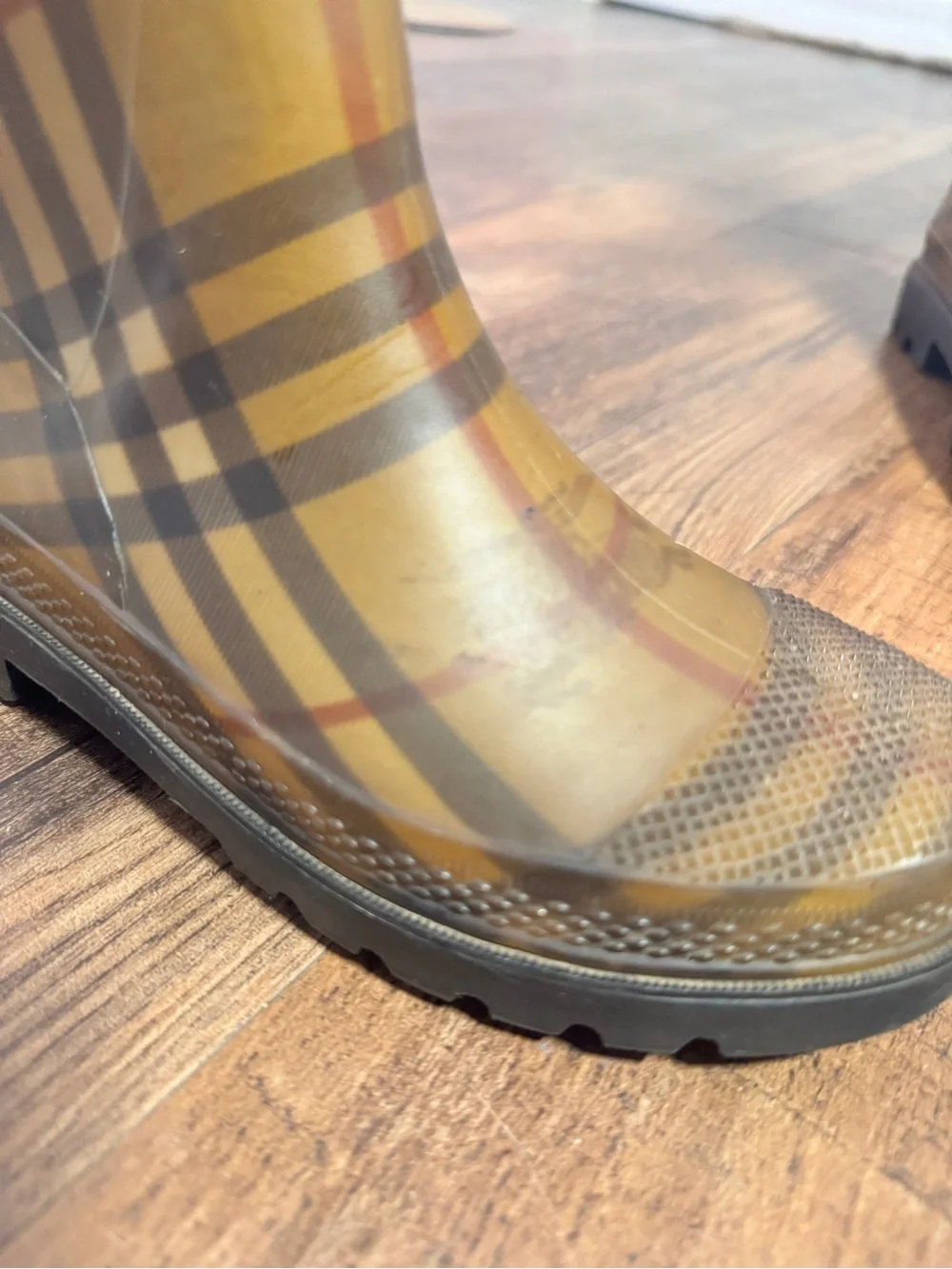 Burberry Tan Plaid Rain Boots